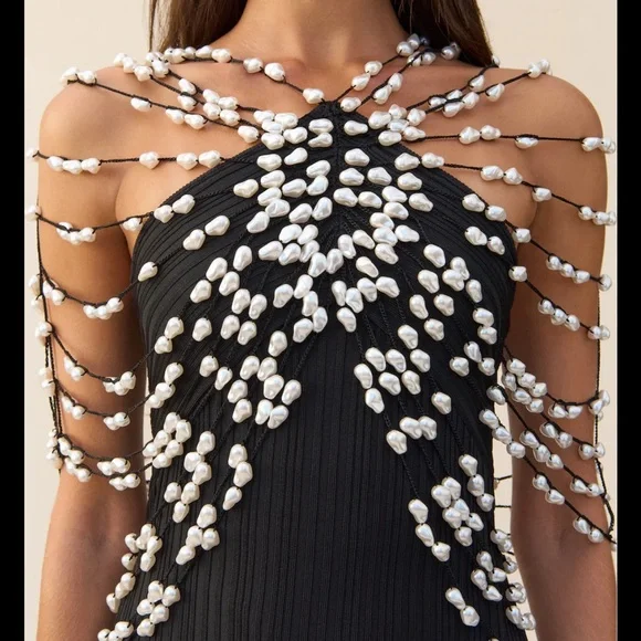 Cult Gaia Cecelia knit Black Strapless Dress with Pearl Accents - Picture 3 of 3